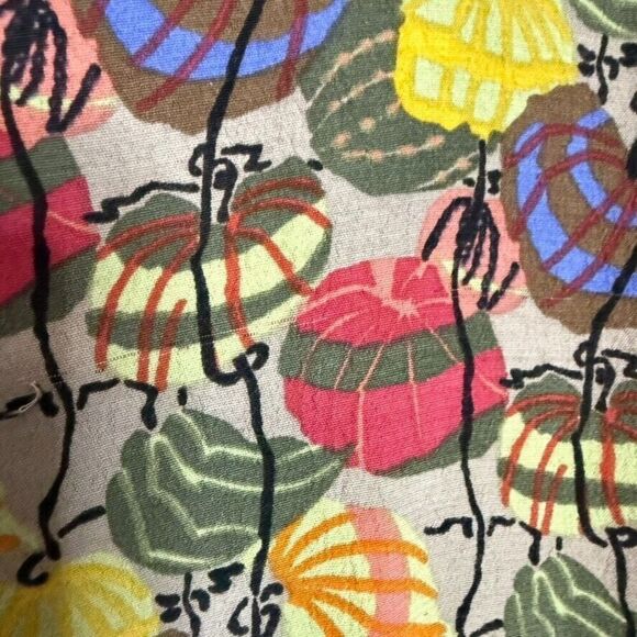 FLAX Linen Pumpkin Print Short Sleeve Blouse Women S Yellow Multi Lagenlook - Picture 4 of 7